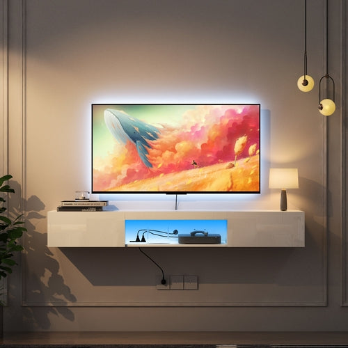 LumiWall™ - hängendes TV-Wandregal mit 16-farbigen LED-Leuchten für 55-65"